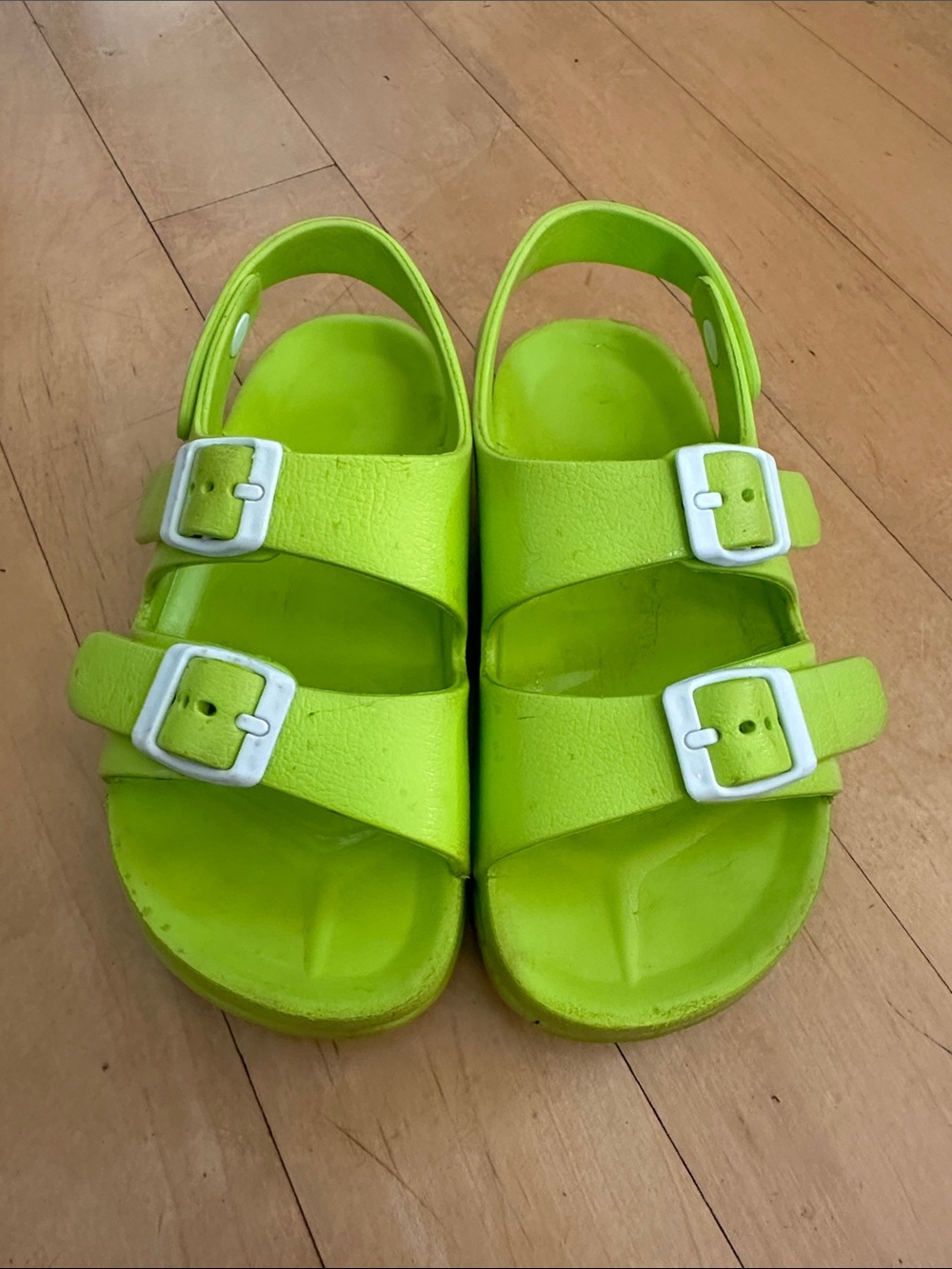 Kids size 12 Neon Green Double-Buckle adjustable EVA Sandals